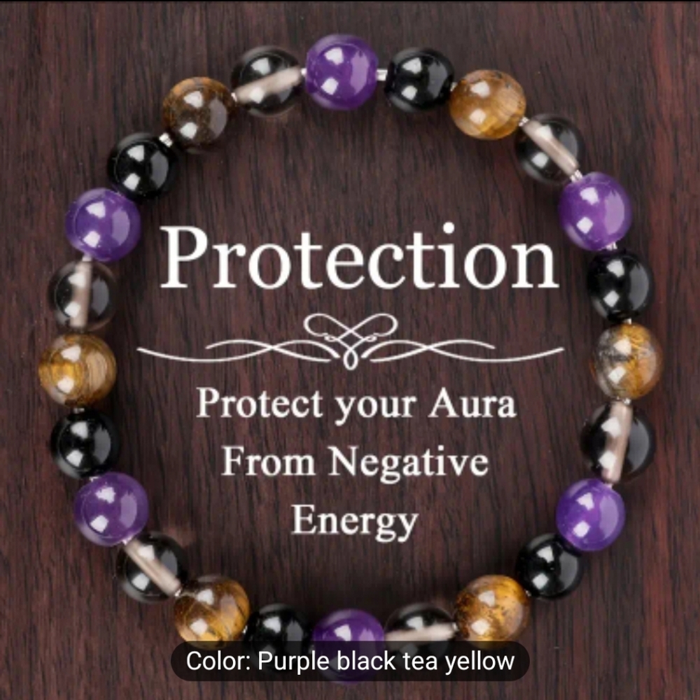 Aura Protection Beaded Bracelet - Purple, Black, Yellow